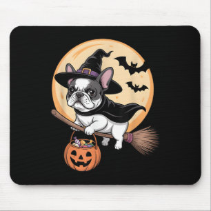 French Bulldog Witch Hat Pumpkin Halloween Costume Mouse Pad