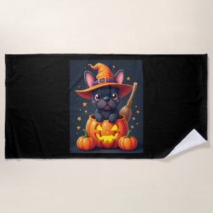 French Bulldog Witch Pumpkin Halloween Mens Womens Beach Towel