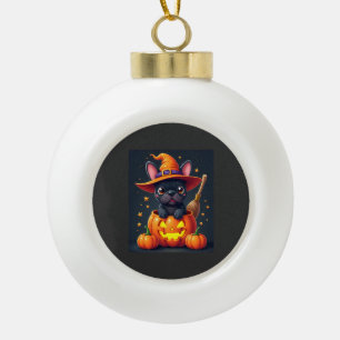 French Bulldog Witch Pumpkin Halloween Mens Womens Ceramic Ball Christmas Ornament