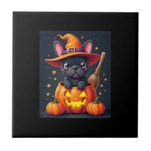 French Bulldog Witch Pumpkin Halloween Mens Womens Ceramic Tile