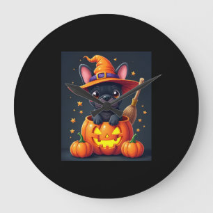 French Bulldog Witch Pumpkin Halloween Mens Womens Large Clock