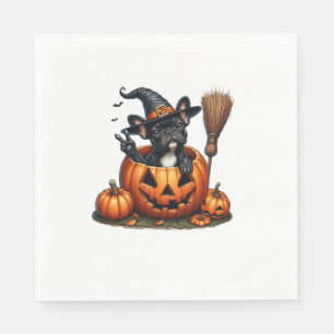 French Bulldog Witch Pumpkin Halloween Mens Womens Napkin