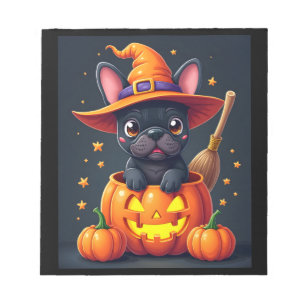 French Bulldog Witch Pumpkin Halloween Mens Womens Notepad