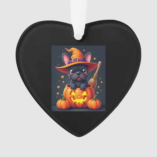 French Bulldog Witch Pumpkin Halloween Mens Womens Ornament (Front)
