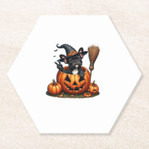 French Bulldog Witch Pumpkin Halloween Mens Womens Paper Coaster