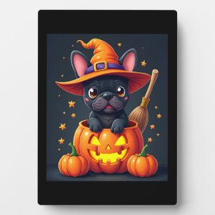 French Bulldog Witch Pumpkin Halloween Mens Womens Plaque