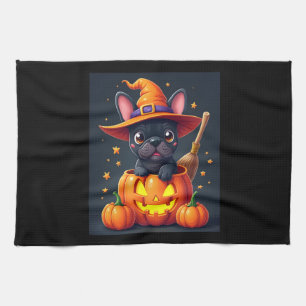 French Bulldog Witch Pumpkin Halloween Mens Womens Tea Towel