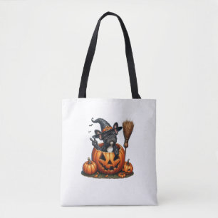 French Bulldog Witch Pumpkin Halloween Mens Womens Tote Bag