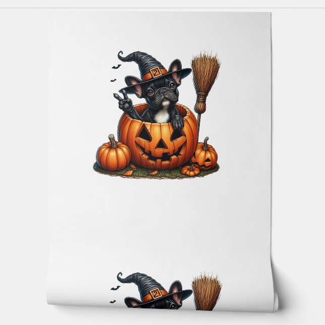 French Bulldog Witch Pumpkin Halloween Mens Womens Wallpaper (Unrolling)
