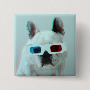 French Bulldog With 3D Glasses 15 Cm Square Badge