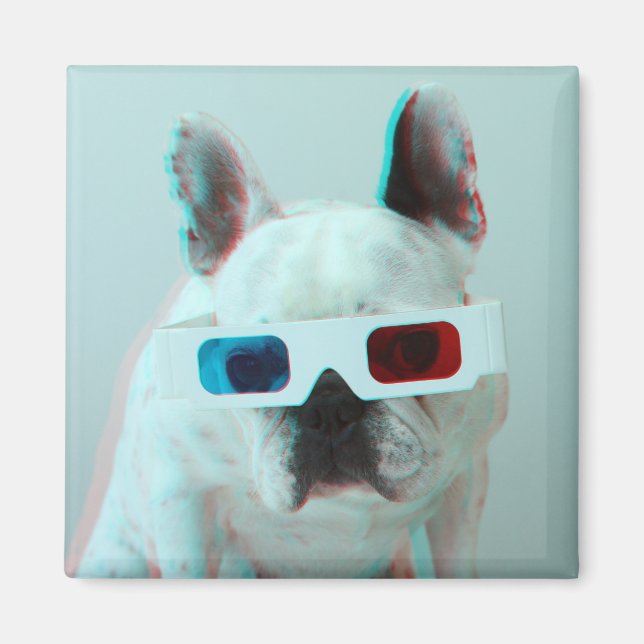 French Bulldog With 3D Glasses Magnet (Front)