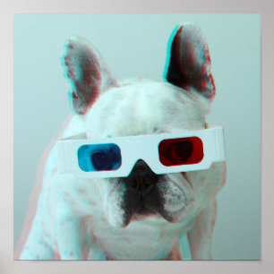 French Bulldog With 3D Glasses Poster