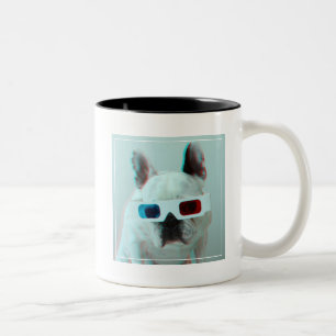 French Bulldog With 3D Glasses Two-Tone Coffee Mug