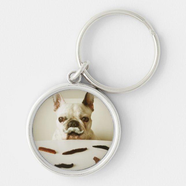 French Bulldog With A Moustache Key Ring (Front)