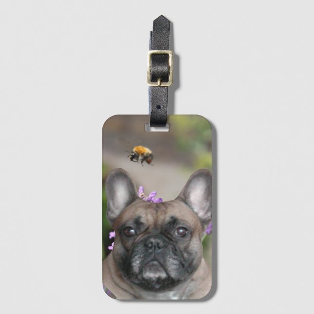 French Bulldog with bee Luggage Tag (Front Vertical)