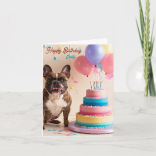 French Bulldog with birthday cake Card