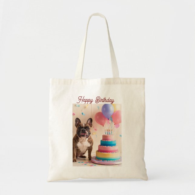 French Bulldog with birthday cake Tote Bag (Front)