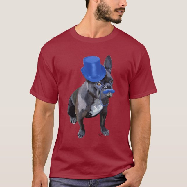 French Bulldog With Blue Top Hat and Moustache (Front)