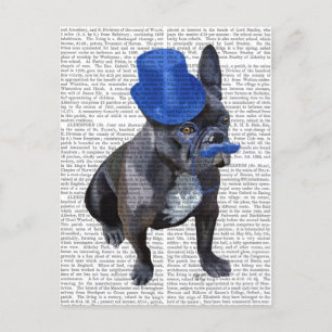 French Bulldog With Blue Top Hat and Moustache Postcard