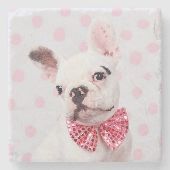 French Bulldog with Bow Tie Stone Coaster (Front)