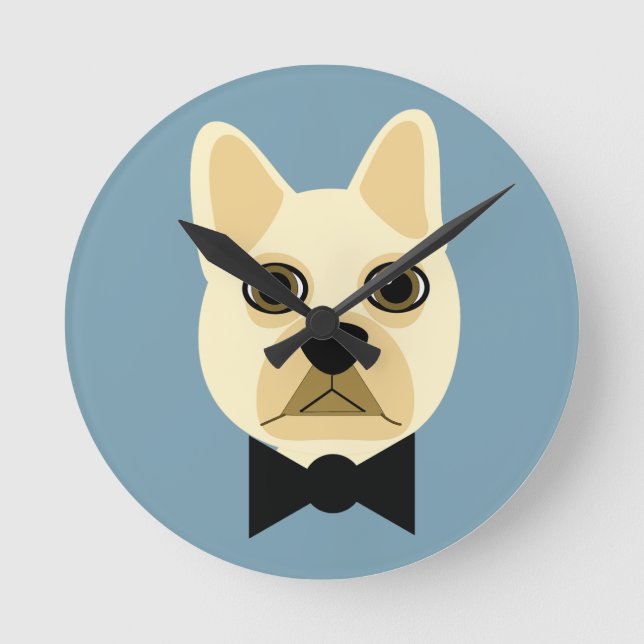 French Bulldog with bowtie blue Round Clock (Front)