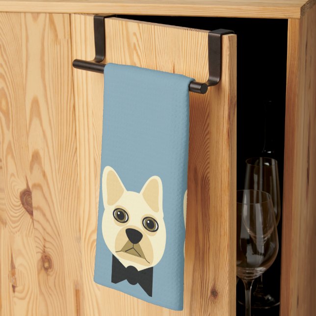 French Bulldog with bowtie blue Tea Towel (Thirds Fold)