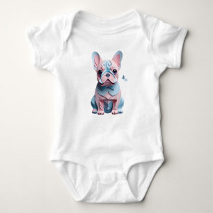 French Bulldog with Butterfly Paper Cutting Art Baby Bodysuit