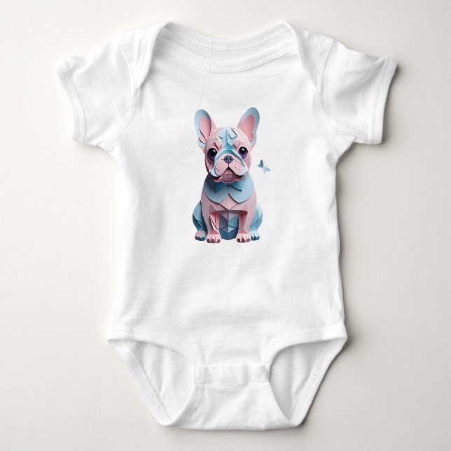 French Bulldog with Butterfly Paper Cutting Art Baby Bodysuit (Front)