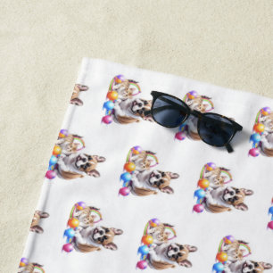 French Bulldog with cat Beach Towel