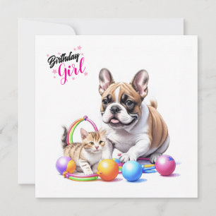 French Bulldog with cat Holiday Card