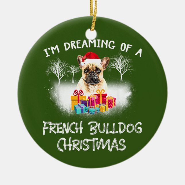 French Bulldog With Christmas Ceramic Ornament (Front)