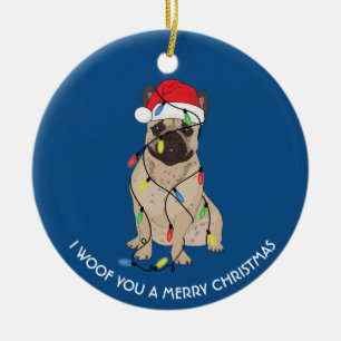 French Bulldog with Christmas lights Christmas Ceramic Ornament