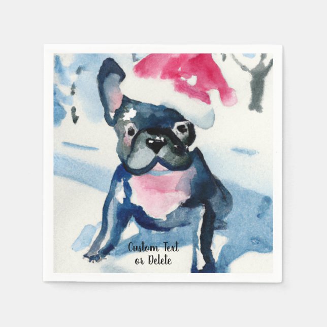 French Bulldog with Christmas Santa hat Custom Napkin (Front)