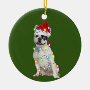 French Bulldog With Christmas Scafts Santa Ceramic Ornament