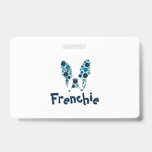 French bulldog with colourful circles ID badge