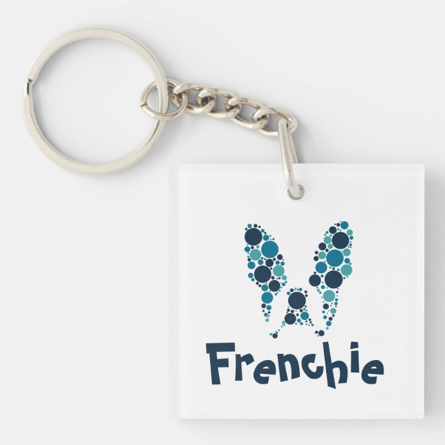 French bulldog with colourful circles key ring (Front)