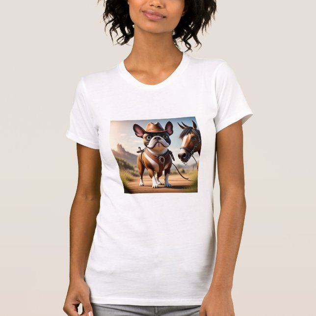 French Bulldog with cowboy hat on vacation T-Shirt (Front)