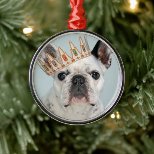 French Bulldog with Crown Metal Ornament