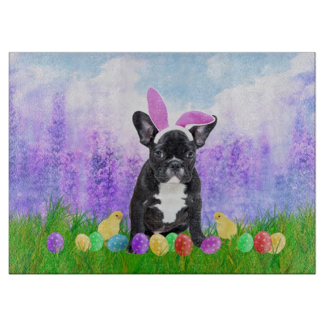 French Bulldog with Easter Eggs Bunny Chicks Cutting Board (Front)