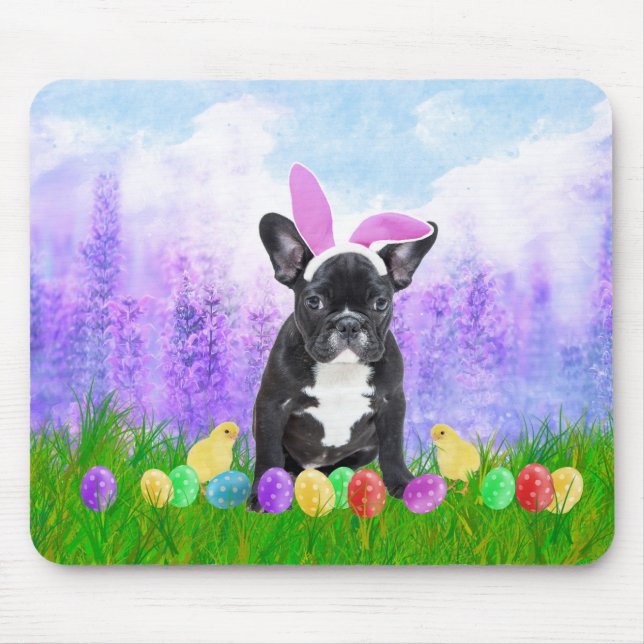 French Bulldog with Easter Eggs Bunny Chicks Mouse Pad (Front)