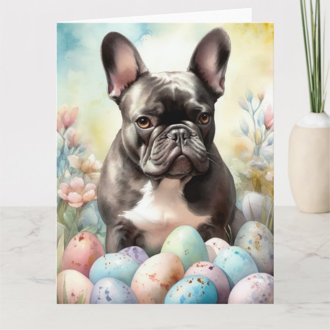 French Bulldog with Easter Eggs Card (Front)