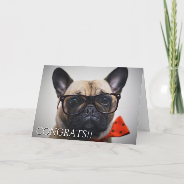 French Bulldog With Glasses And Bow Tie Card (Front)