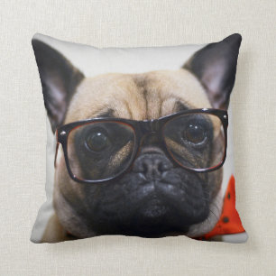 French Bulldog With Glasses And Bow Tie Cushion