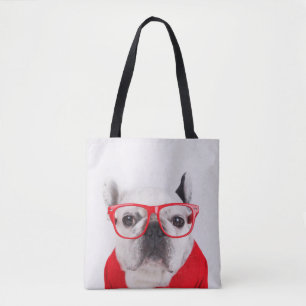 French Bulldog with Glasses and Shirt Tote Bag