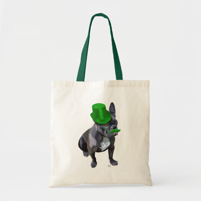 French Bulldog With Green Top Hat and Moustache Tote Bag (Front)