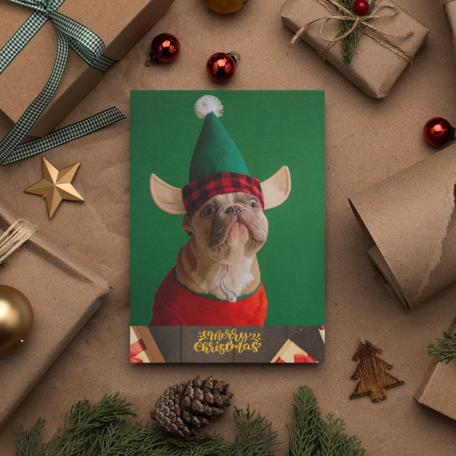 French Bulldog With Hat Cute Dog Christmas Holiday Card (Front)
