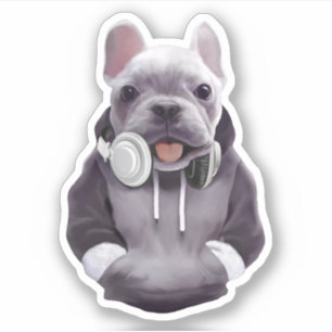 French Bulldog with Headphones Illustration
