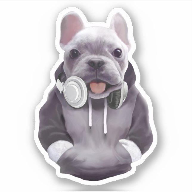 French Bulldog with Headphones Illustration (Front)