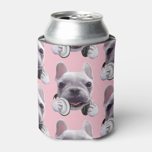 French Bulldog with Headphones Illustration Can Cooler (Can Front)