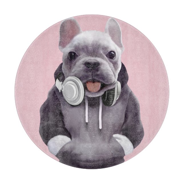 French Bulldog with Headphones Illustration Cutting Board (Front)